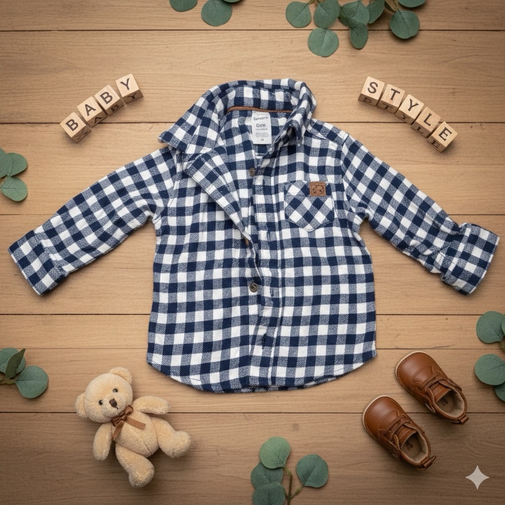 Carter's Navy and White Plaid Button Down Shirt
